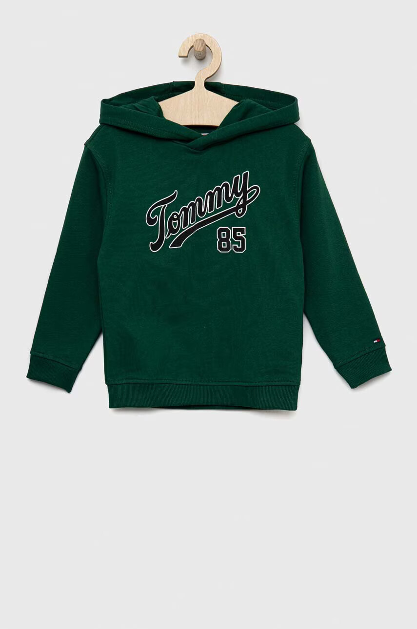 Tommy Hilfiger Детски суичър в зелено с качулка с принт - Pepit.bg