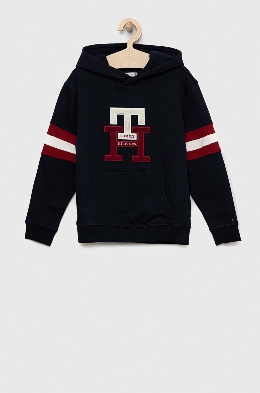 Tommy Hilfiger Детски суичър в тъмносиньо с качулка с десен - Pepit.bg