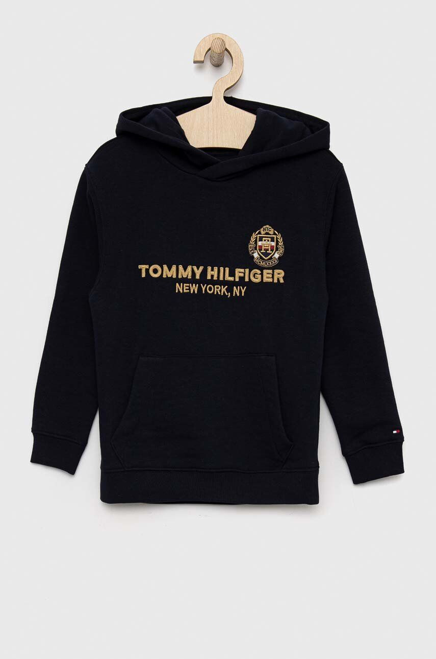 Tommy Hilfiger Детски суичър в тъмносиньо с качулка с принт - Pepit.bg