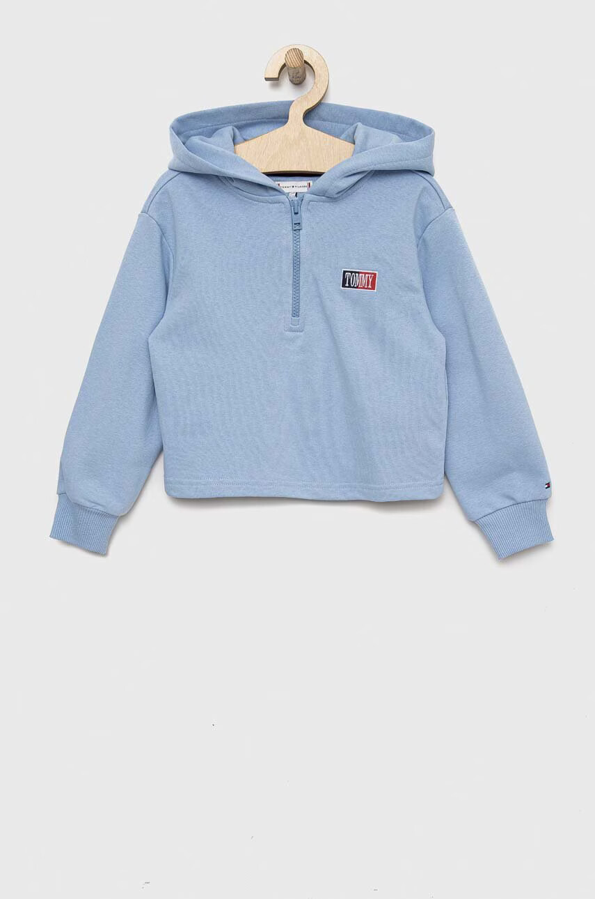 Tommy Hilfiger Детски суичър в синьо с качулка с апликация - Pepit.bg