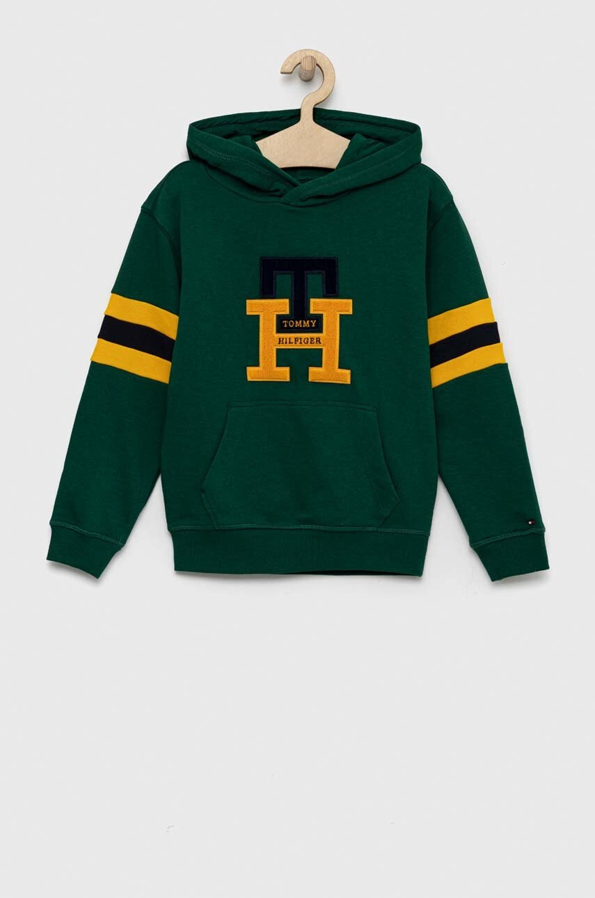 Tommy Hilfiger Детски суичър в зелено с качулка с десен - Pepit.bg