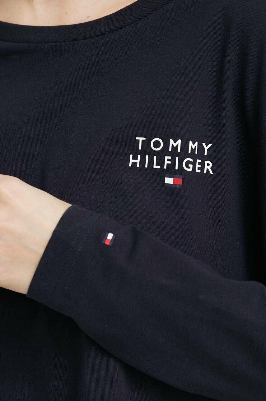 Tommy Hilfiger Домашна памучна блуза с дълги ръкави в тъмносиньо - Pepit.bg