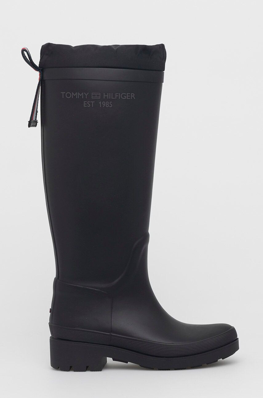 Tommy Hilfiger Гумени ботуши Th Overknee Rainboot Monogram в черно - Pepit.bg