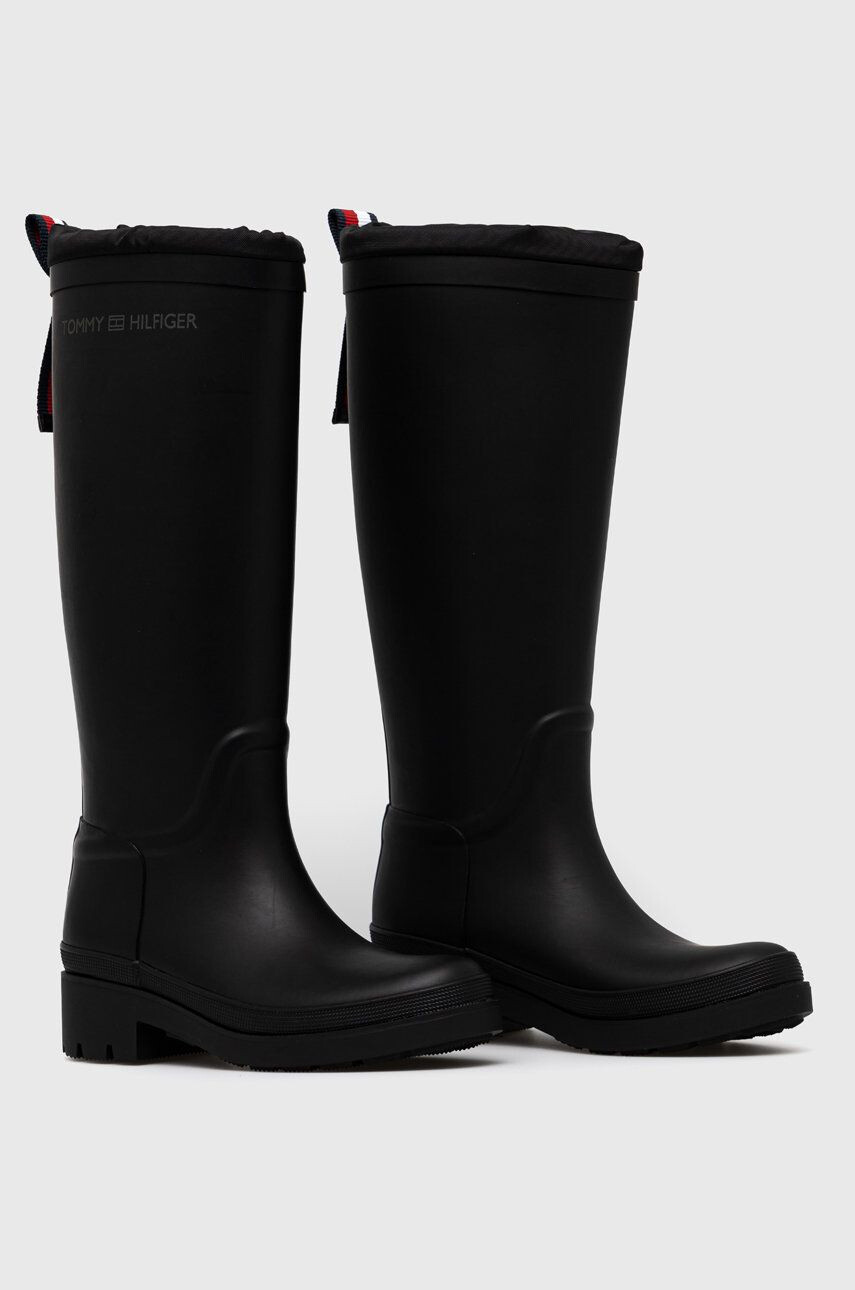 Tommy Hilfiger Гумени ботуши Th Overknee Rainboot Monogram в черно - Pepit.bg