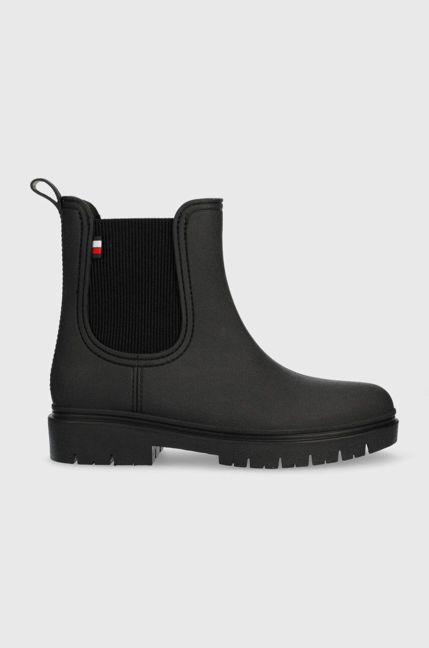 Tommy Hilfiger Гумени ботуши Fw0fw06897 Matt Ankle Rainboot With Elastic в черно - Pepit.bg