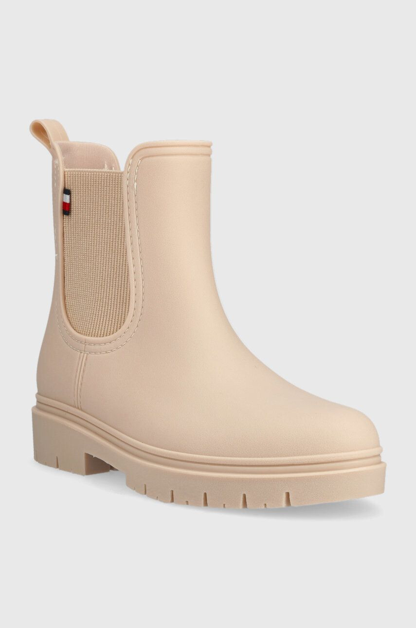 Tommy Hilfiger Гумени ботуши Fw0fw06897 Matt Ankle Rainboot With Elastic в бежово - Pepit.bg