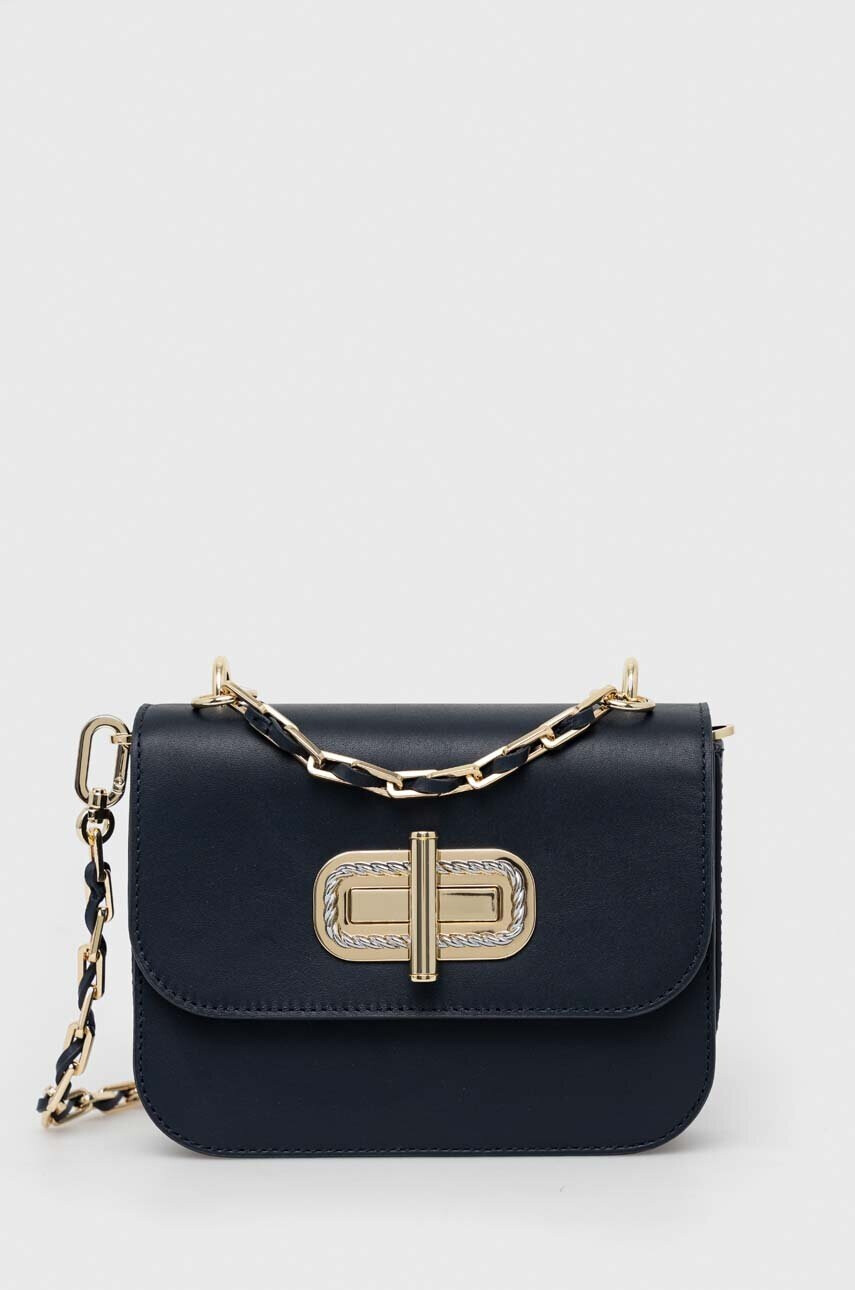 Tommy Hilfiger Кожена чанта в тъмносиньо - Pepit.bg