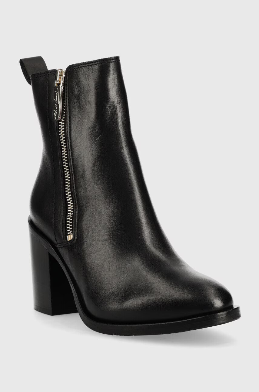 Tommy Hilfiger Кожени боти Zip High Heel Boot в черно с висок ток - Pepit.bg