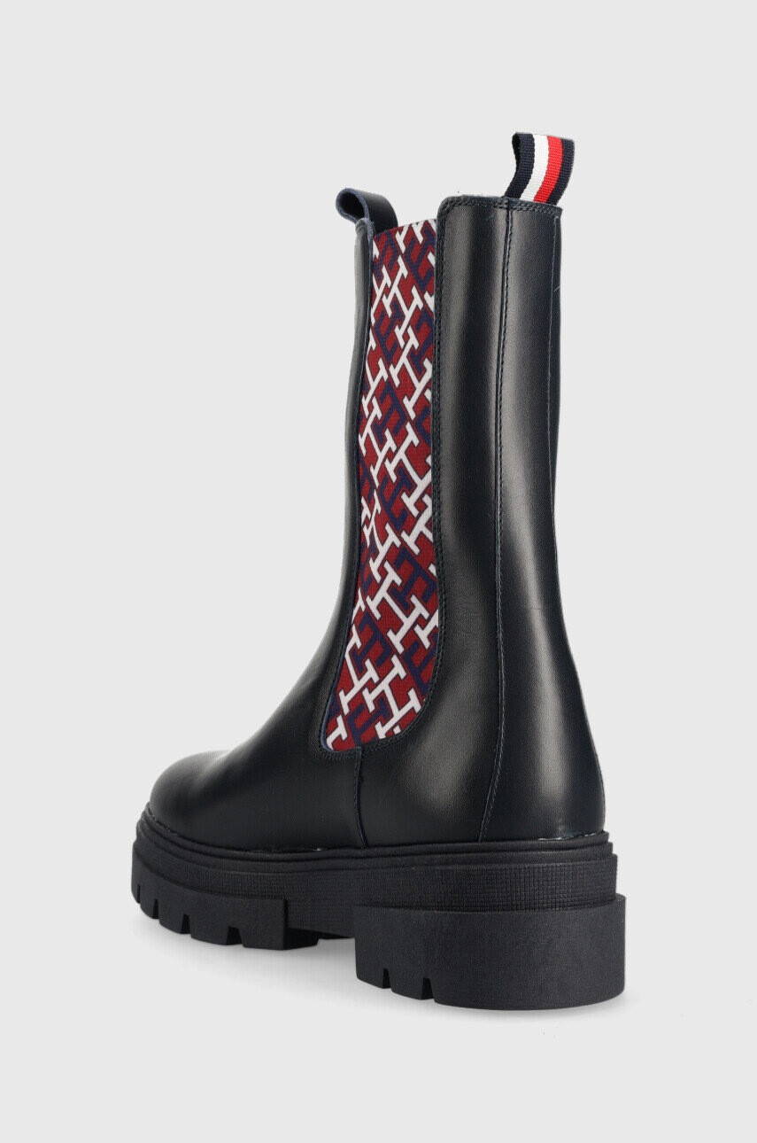 Tommy Hilfiger Кожени боти Monogram Chelsea Boot в тъмносиньо с равна подметка - Pepit.bg