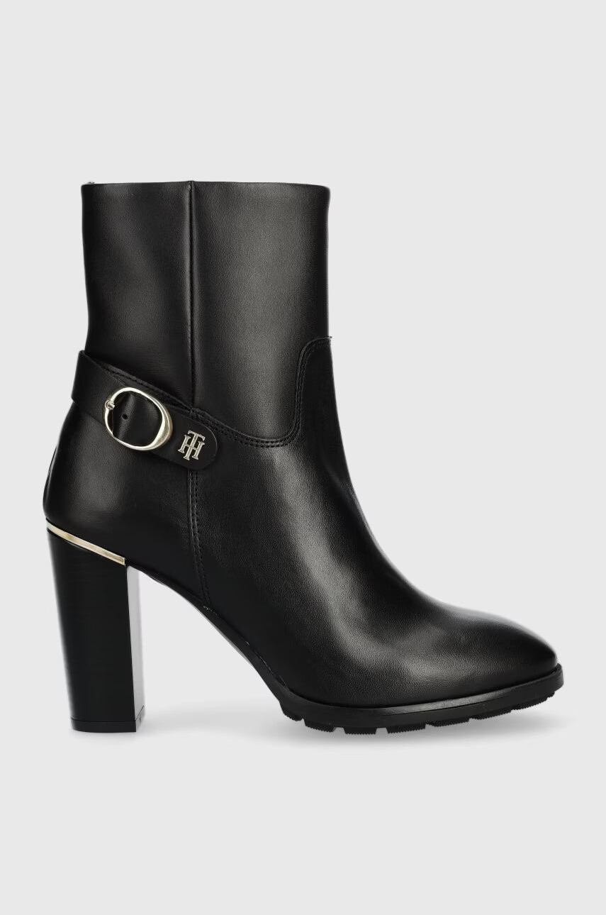Tommy Hilfiger Кожени боти Belt High Heel Boot в черно с висок ток - Pepit.bg