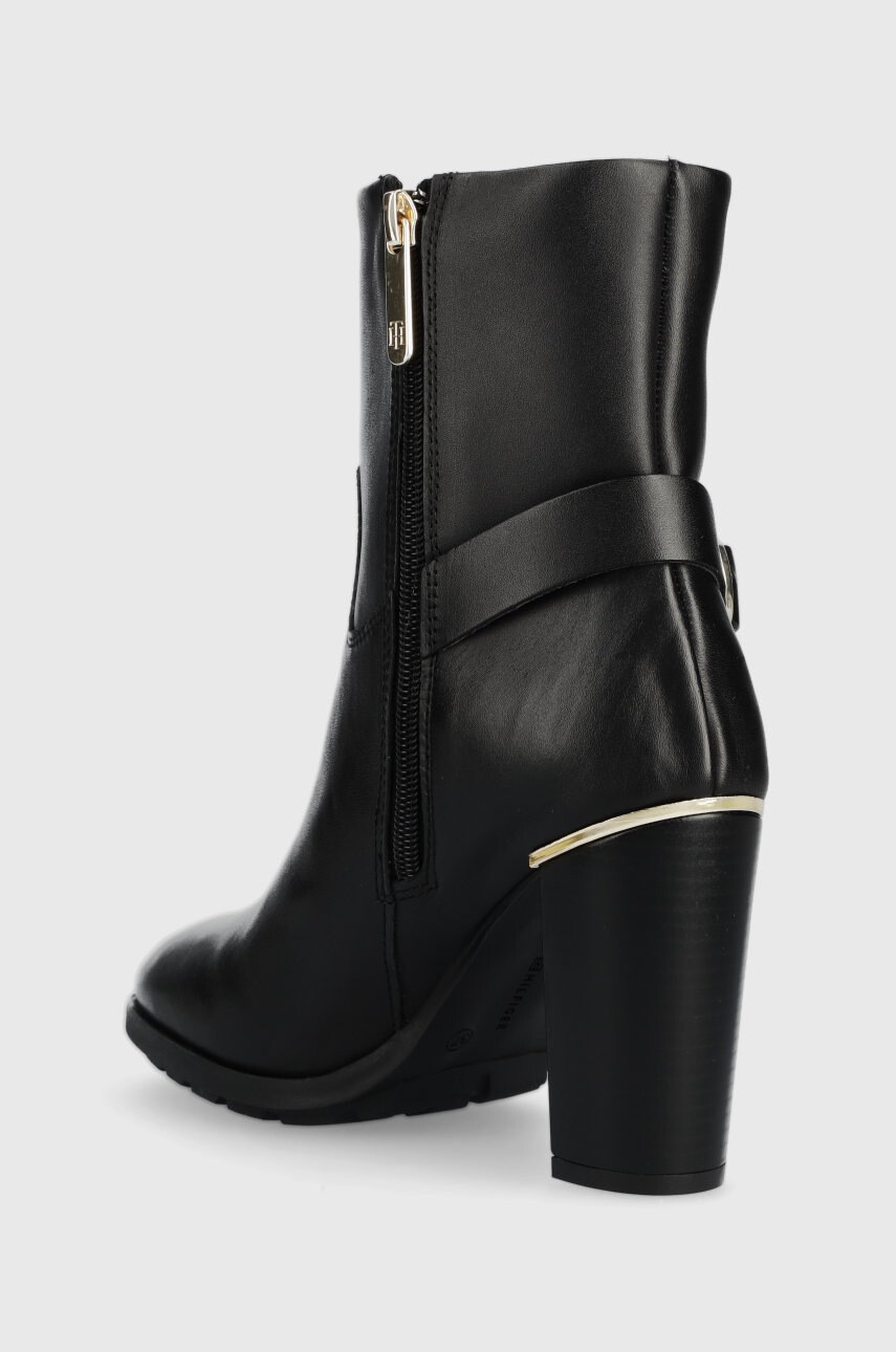 Tommy Hilfiger Кожени боти Belt High Heel Boot в черно с висок ток - Pepit.bg