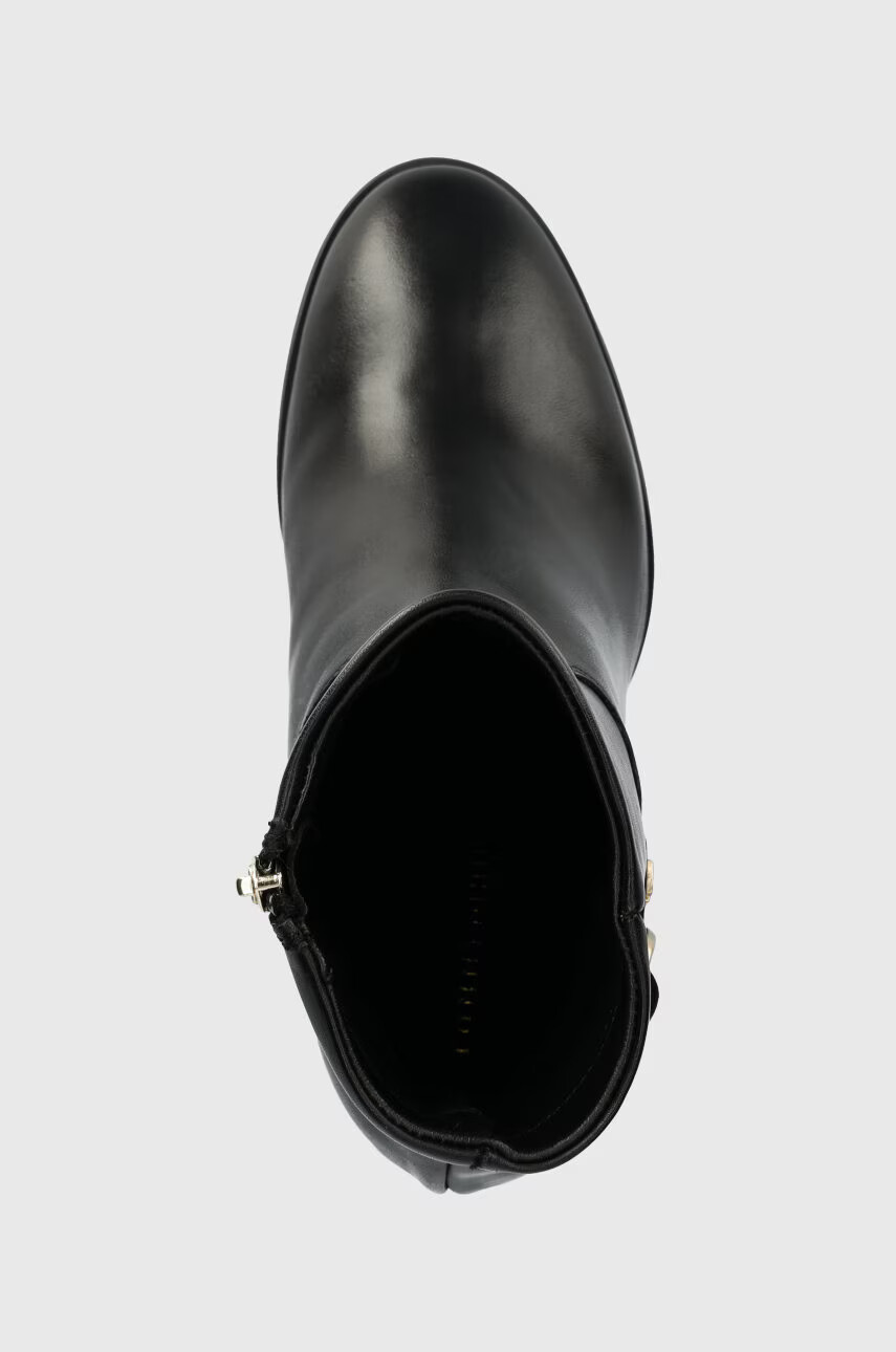 Tommy Hilfiger Кожени боти Belt High Heel Boot в черно с висок ток - Pepit.bg
