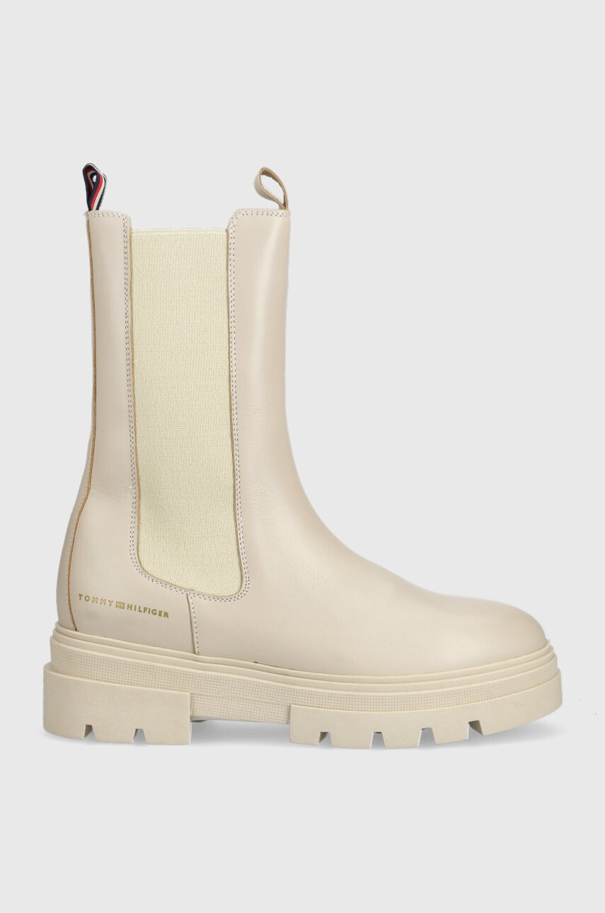 Tommy Hilfiger Кожени боти челси Monochromatic Chelsea Boot в бежово с платформа - Pepit.bg