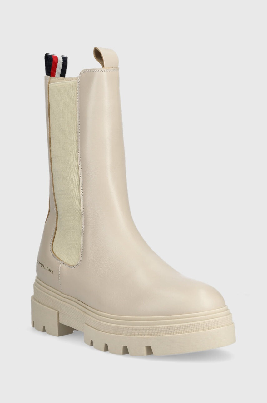 Tommy Hilfiger Кожени боти челси Monochromatic Chelsea Boot в бежово с платформа - Pepit.bg