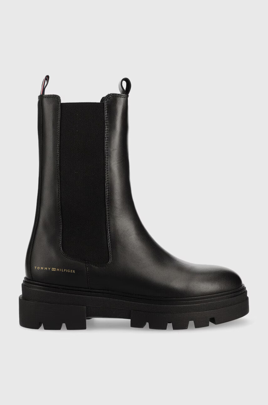 Tommy Hilfiger Кожени боти челси Monochromatic Chelsea Boot в черно с равна подметка - Pepit.bg