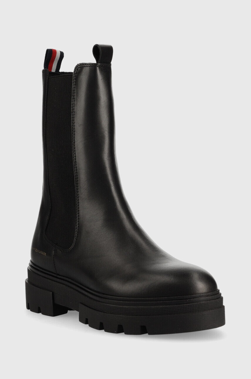 Tommy Hilfiger Кожени боти челси Monochromatic Chelsea Boot в черно с равна подметка - Pepit.bg