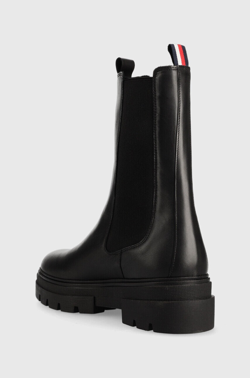 Tommy Hilfiger Кожени боти челси Monochromatic Chelsea Boot в черно с равна подметка - Pepit.bg