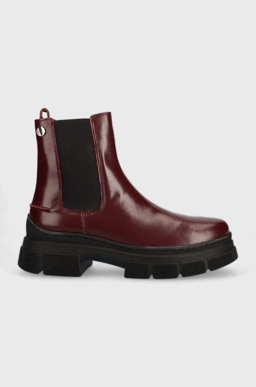 Tommy Hilfiger Кожени боти челси Preppy Outdoor Low Boot в бордо с платформа - Pepit.bg