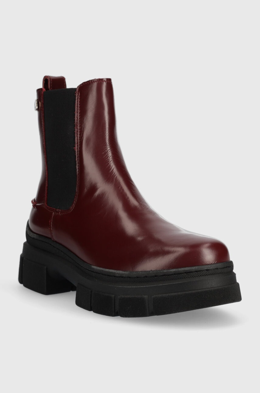 Tommy Hilfiger Кожени боти челси Preppy Outdoor Low Boot в бордо с платформа - Pepit.bg
