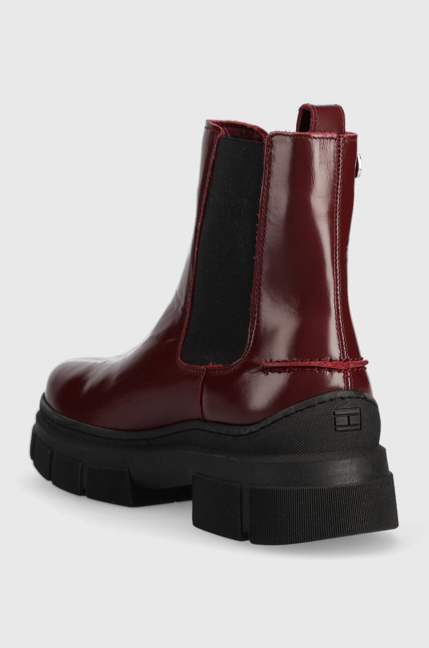 Tommy Hilfiger Кожени боти челси Preppy Outdoor Low Boot в бордо с платформа - Pepit.bg