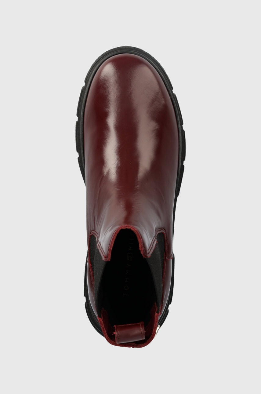 Tommy Hilfiger Кожени боти челси Preppy Outdoor Low Boot в бордо с платформа - Pepit.bg