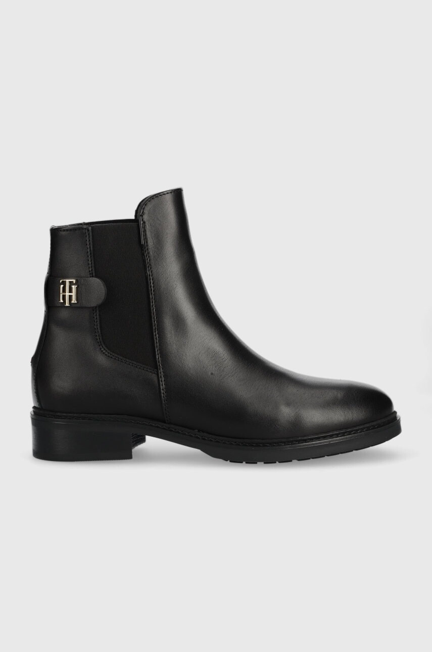 Tommy Hilfiger Кожени боти челси Th Leather Flat Boot в черно с равна подметка - Pepit.bg