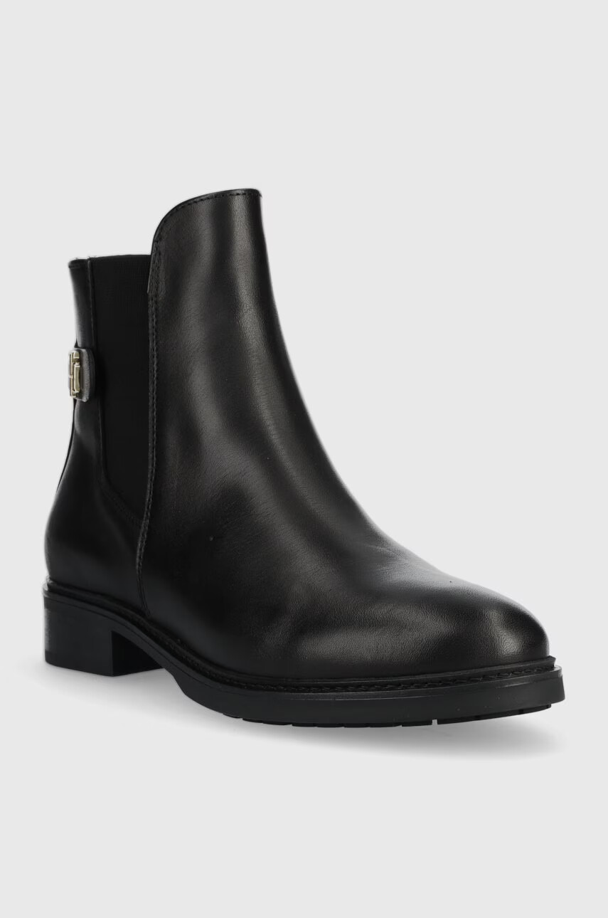 Tommy Hilfiger Кожени боти челси Th Leather Flat Boot в черно с равна подметка - Pepit.bg