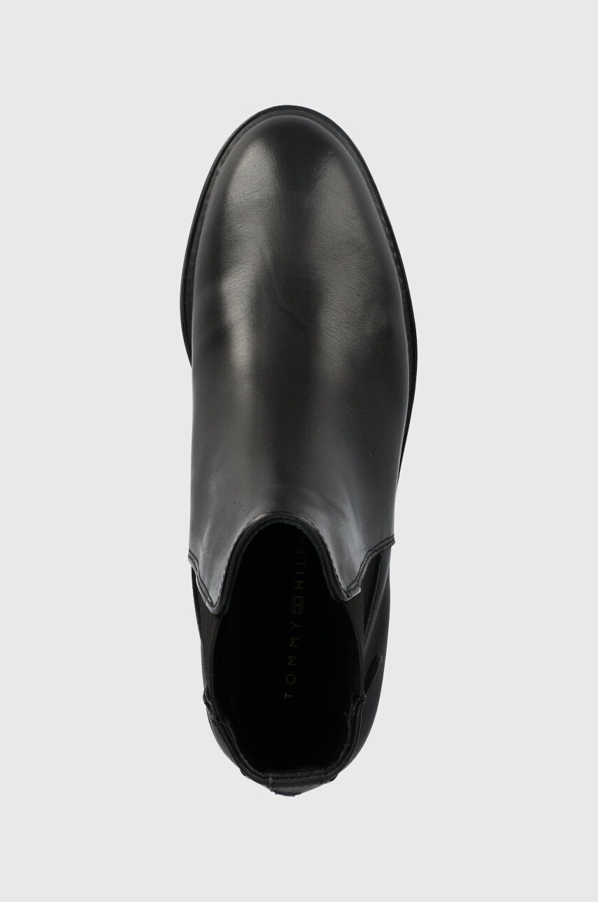 Tommy Hilfiger Кожени боти челси Th Leather Flat Boot в черно с равна подметка - Pepit.bg