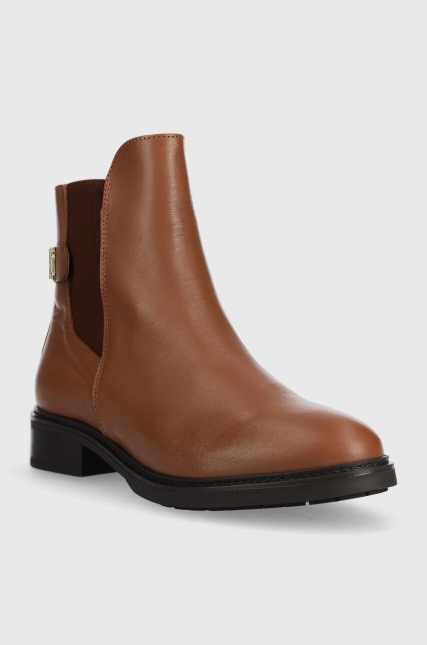 Tommy Hilfiger Кожени боти челси Th Leather Flat Boot в кафяво с равна подметка - Pepit.bg