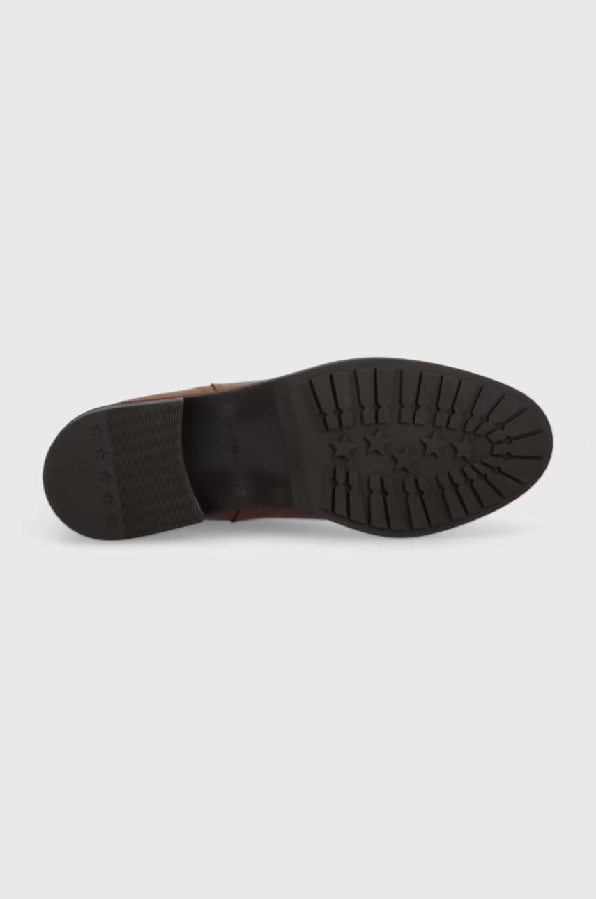 Tommy Hilfiger Кожени боти челси Th Leather Flat Boot в кафяво с равна подметка - Pepit.bg