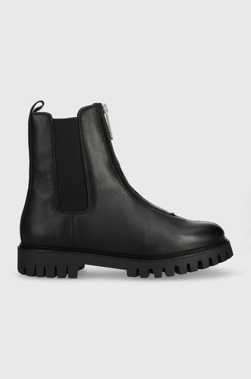 Tommy Hilfiger Кожени боти челси Zip Boot в черно с равна подметка - Pepit.bg