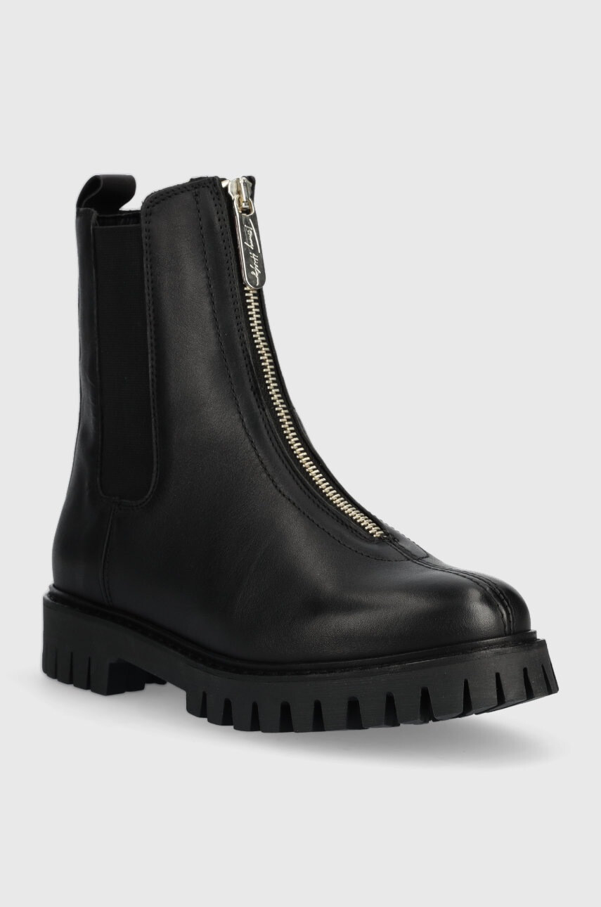 Tommy Hilfiger Кожени боти челси Zip Boot в черно с равна подметка - Pepit.bg