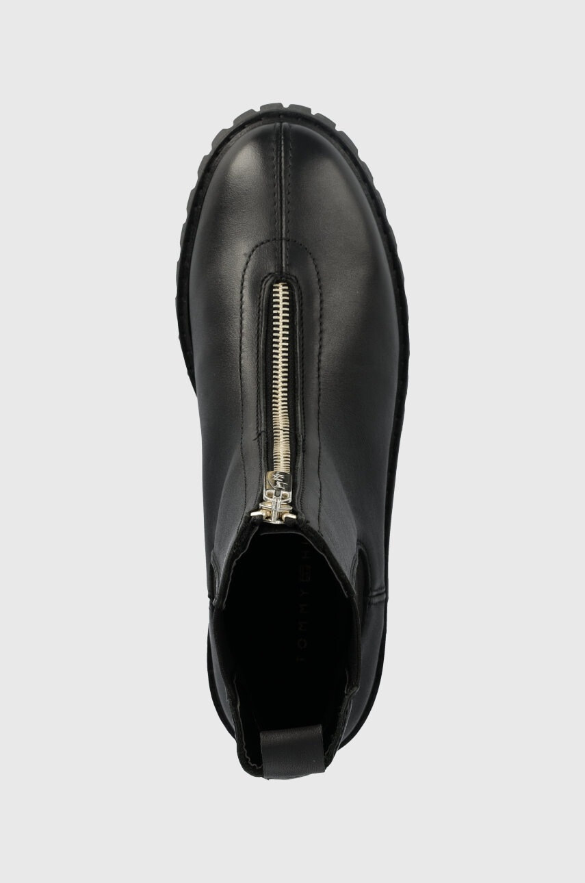 Tommy Hilfiger Кожени боти челси Zip Boot в черно с равна подметка - Pepit.bg