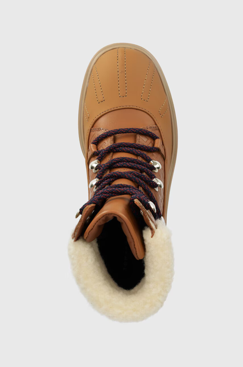 Tommy Hilfiger Кожени боти Heel Laced Monogram Boot в кафяво с висок ток - Pepit.bg