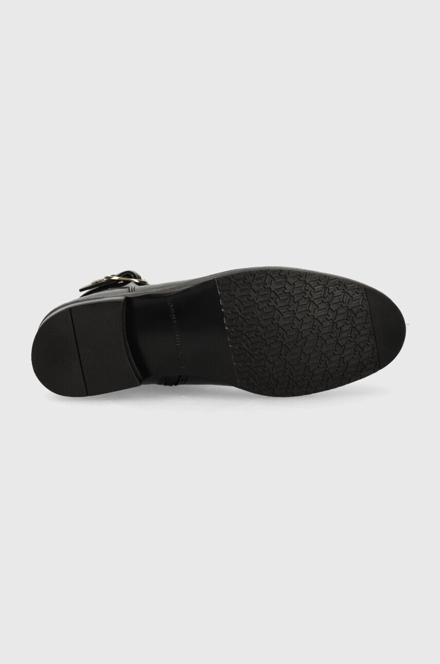 Tommy Hilfiger Кожени боти Th Belt Flat Boot в черно с равна подметка - Pepit.bg