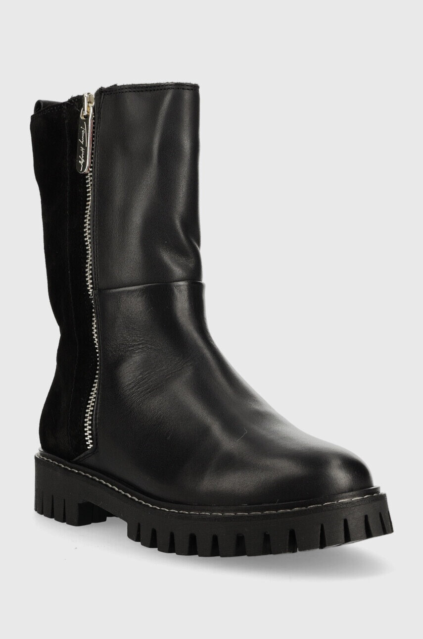 Tommy Hilfiger Кожени боти Warm Lining Boot в черно с равна подметка с изолация - Pepit.bg