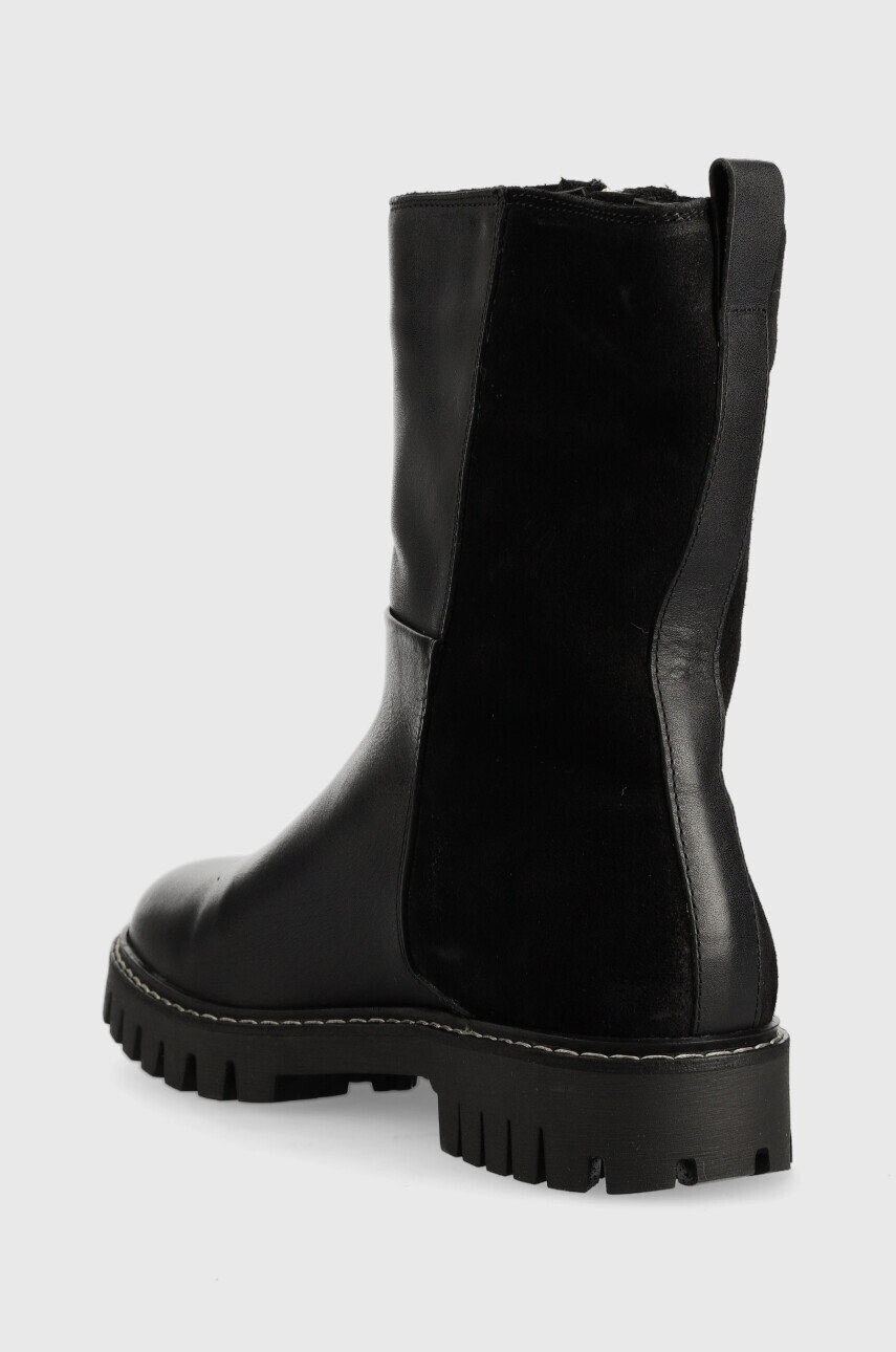 Tommy Hilfiger Кожени боти Warm Lining Boot в черно с равна подметка с изолация - Pepit.bg