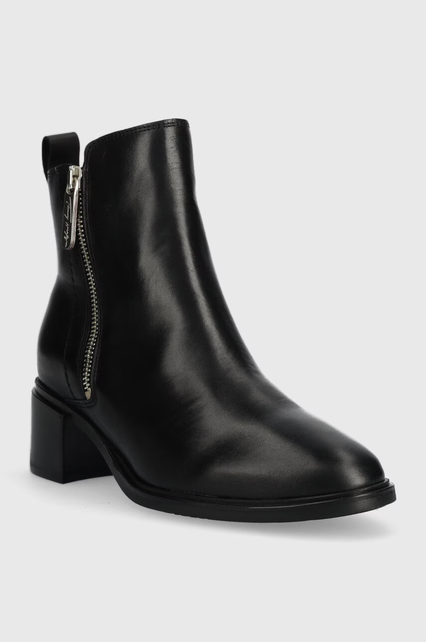 Tommy Hilfiger Кожени боти Zip Leather Mid Heel Boot в черно с висок ток - Pepit.bg