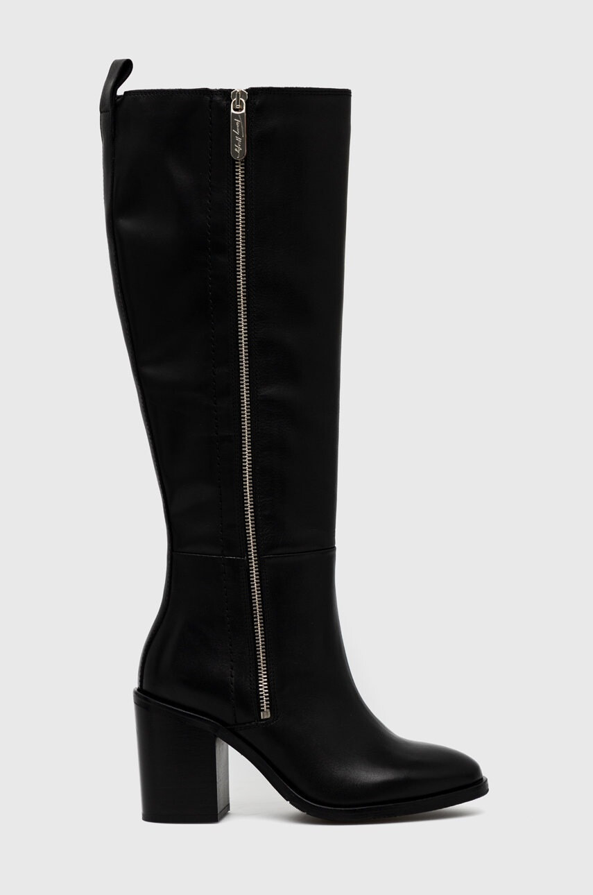 Tommy Hilfiger Кожени ботуши Zip High Heel Longboot в черно с висок ток - Pepit.bg
