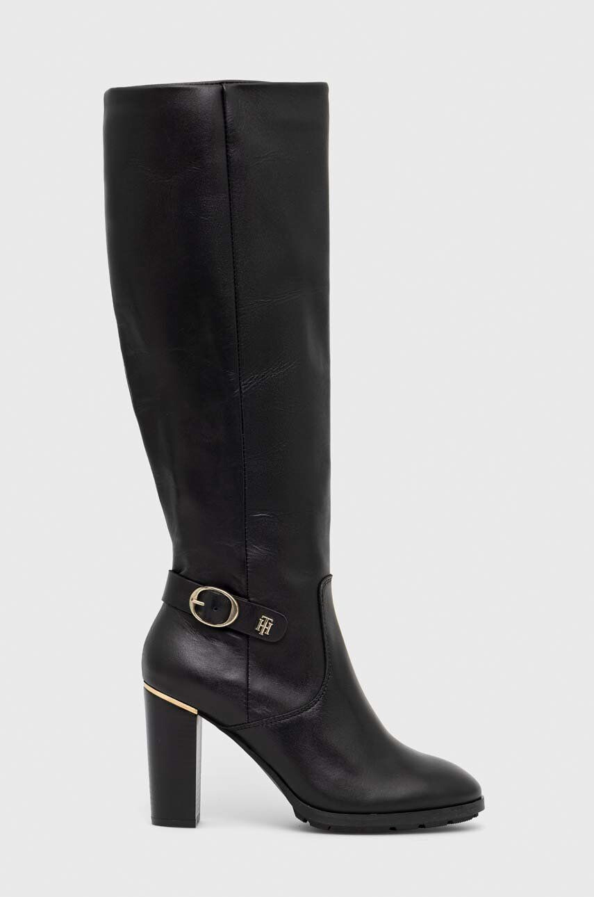 Tommy Hilfiger Кожени ботуши Belt High Heel Longboot - Pepit.bg