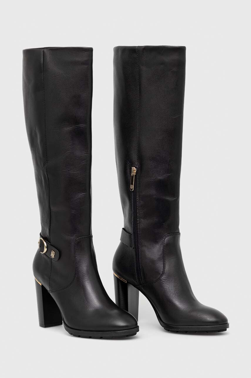 Tommy Hilfiger Кожени ботуши Belt High Heel Longboot - Pepit.bg