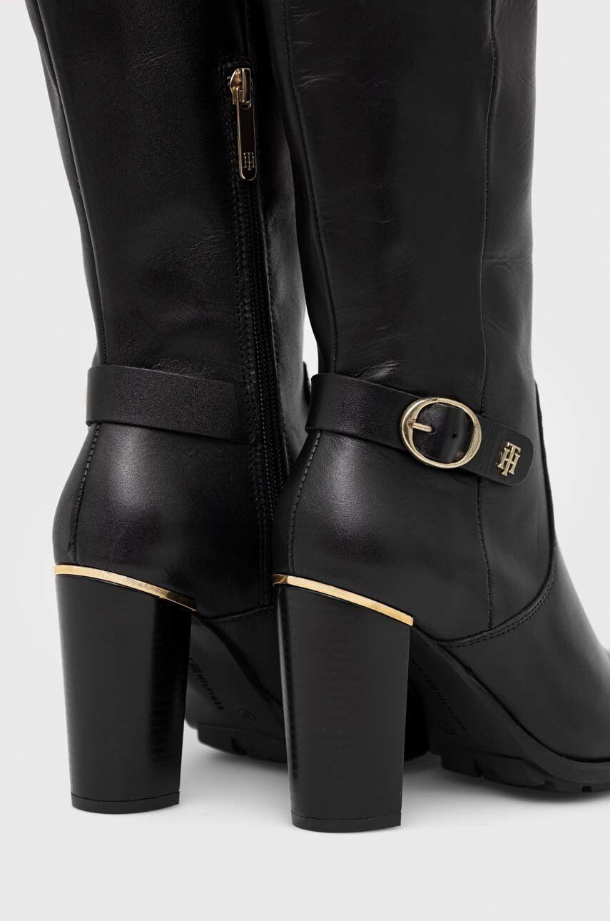 Tommy Hilfiger Кожени ботуши Belt High Heel Longboot - Pepit.bg