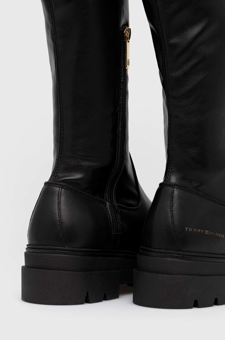 Tommy Hilfiger Кожени ботуши Monochromatic Over The Knee Boot в черно с платформа - Pepit.bg