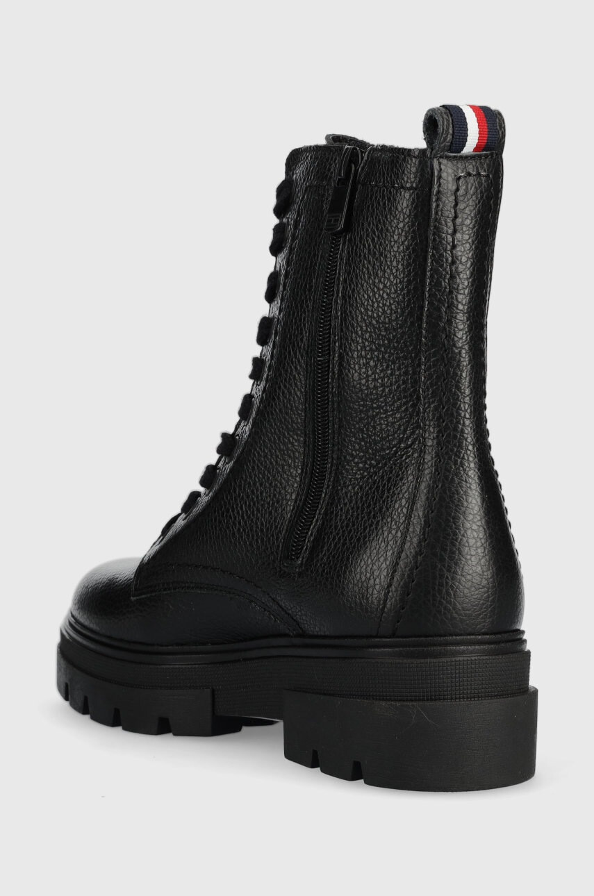 Tommy Hilfiger Кожени кубинки Monochromatic Lace Up Boot в черно с равна подметка - Pepit.bg