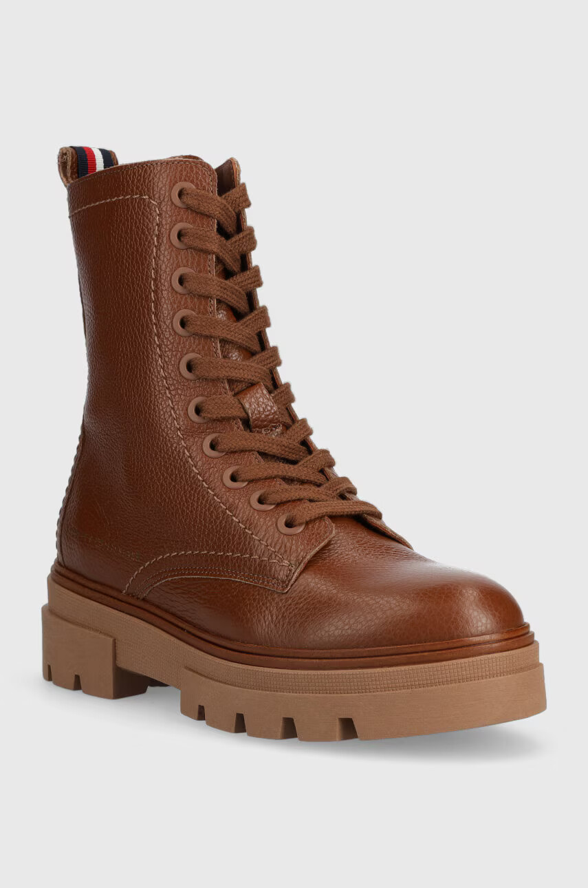 Tommy Hilfiger Кожени кубинки Monochromatic Lace Up Boot в кафяво с платформа - Pepit.bg