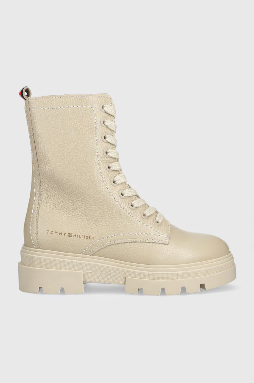 Tommy Hilfiger Кожени кубинки Monochromatic Lace Up Boot в бежово с равна подметка - Pepit.bg
