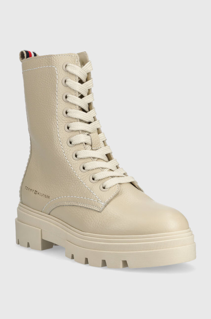 Tommy Hilfiger Кожени кубинки Monochromatic Lace Up Boot в бежово с равна подметка - Pepit.bg