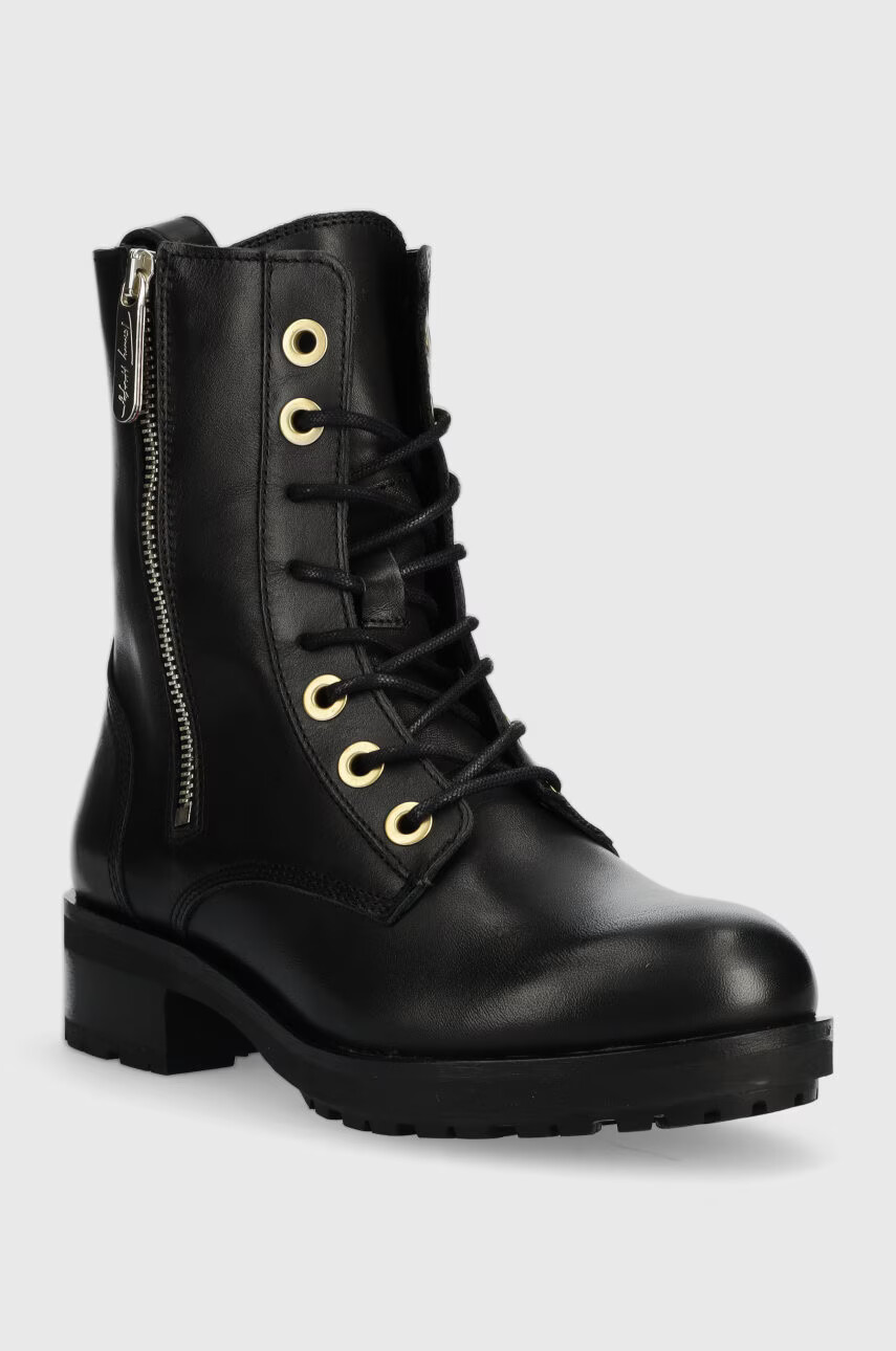Tommy Hilfiger Кожени кубинки Th Essentials Biker Boot в черно с равна подметка с изолация - Pepit.bg