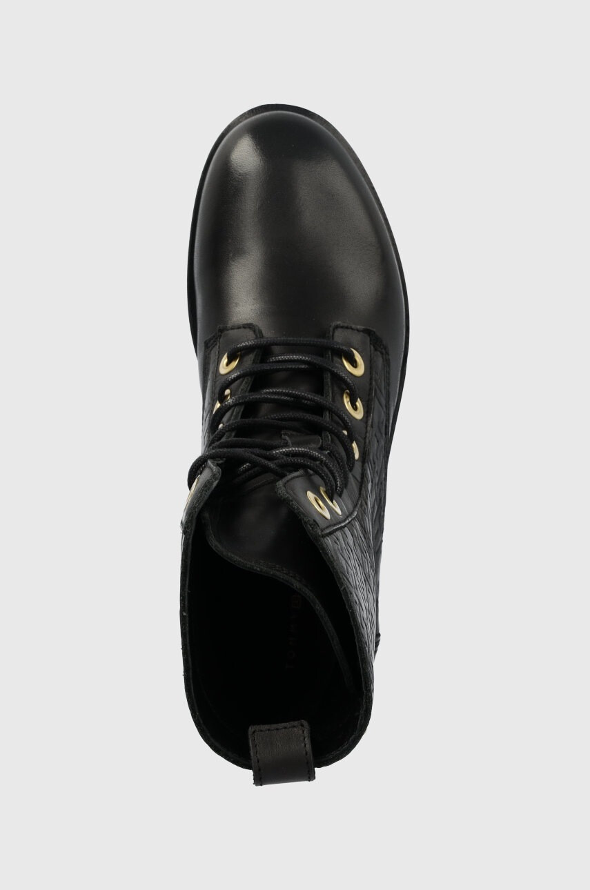 Tommy Hilfiger Кожени кубинки Th Monogram Biker Boot в черно с равна подметка - Pepit.bg