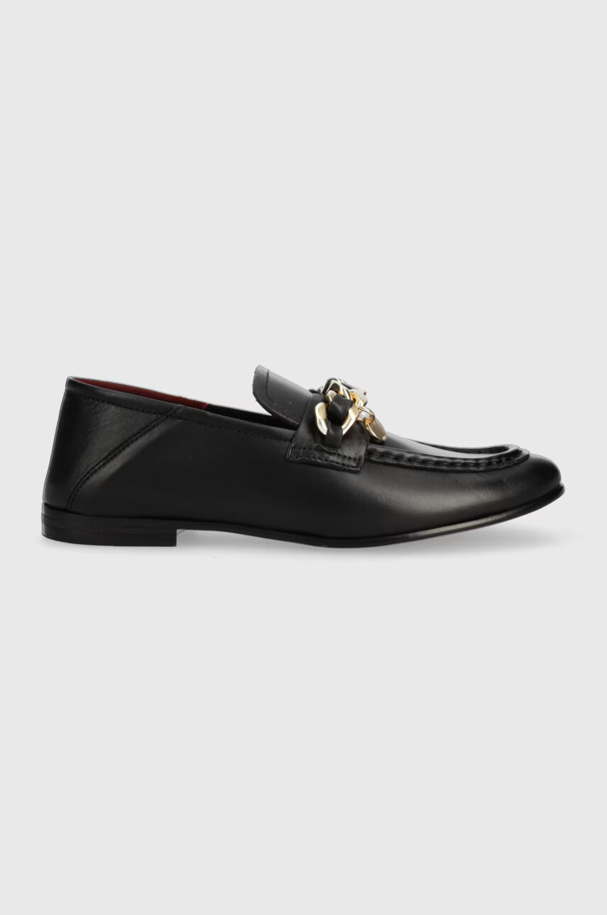Tommy Hilfiger Кожени мокасини CHAIN LOAFER в черно с равна подметка - Pepit.bg